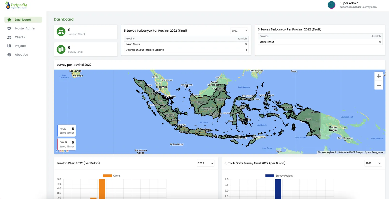 Field survey app for irrigation land-area and elevation data