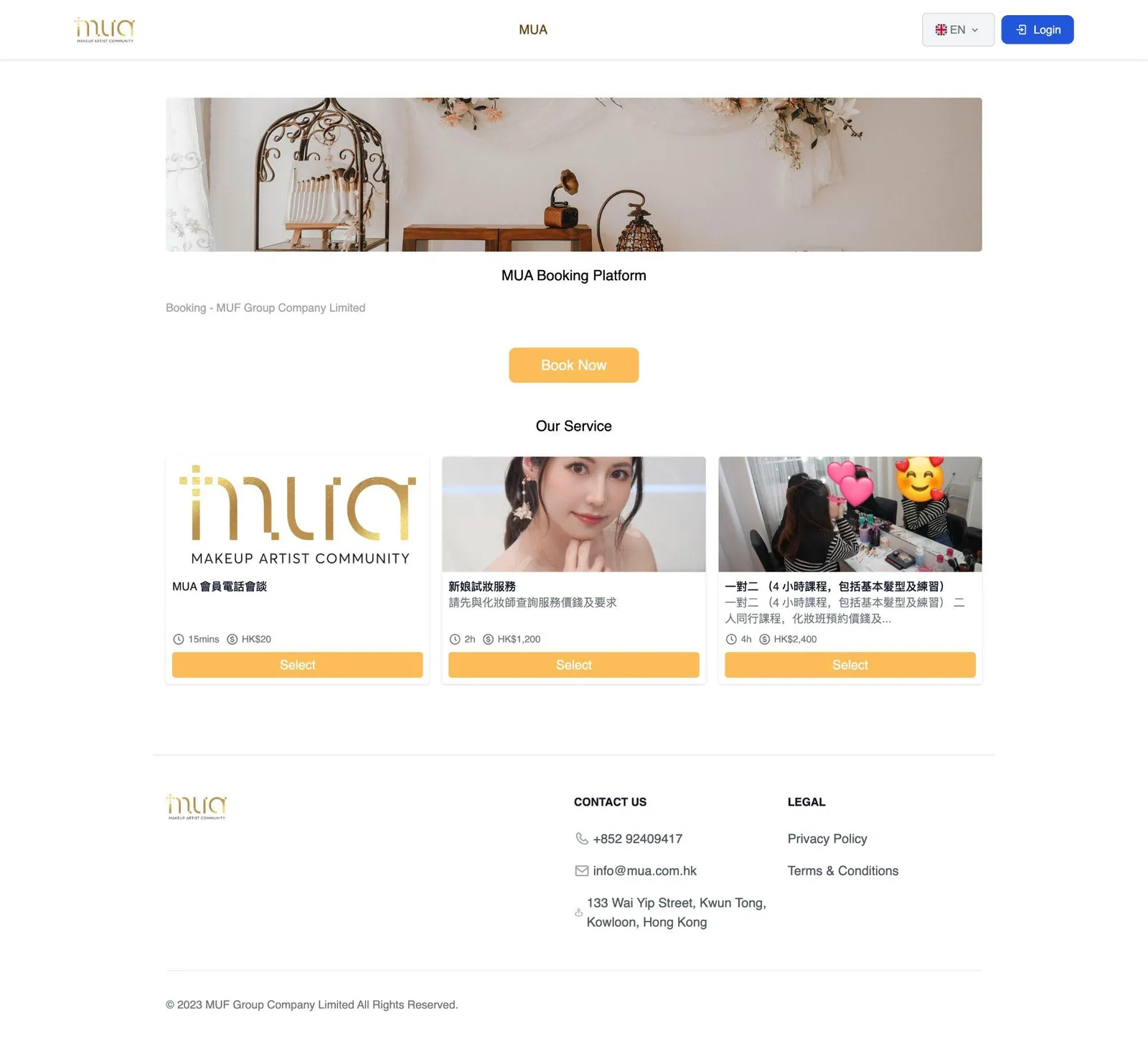 Admin and client booking platform for a Hong Kong beauty services business