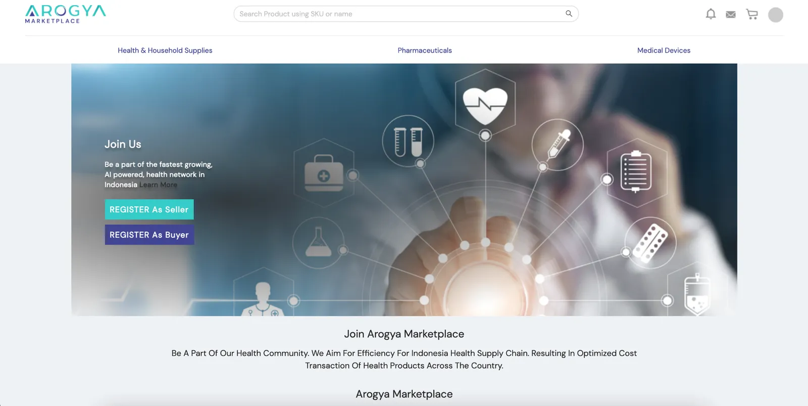 Product listing view on the Arogya health marketplace