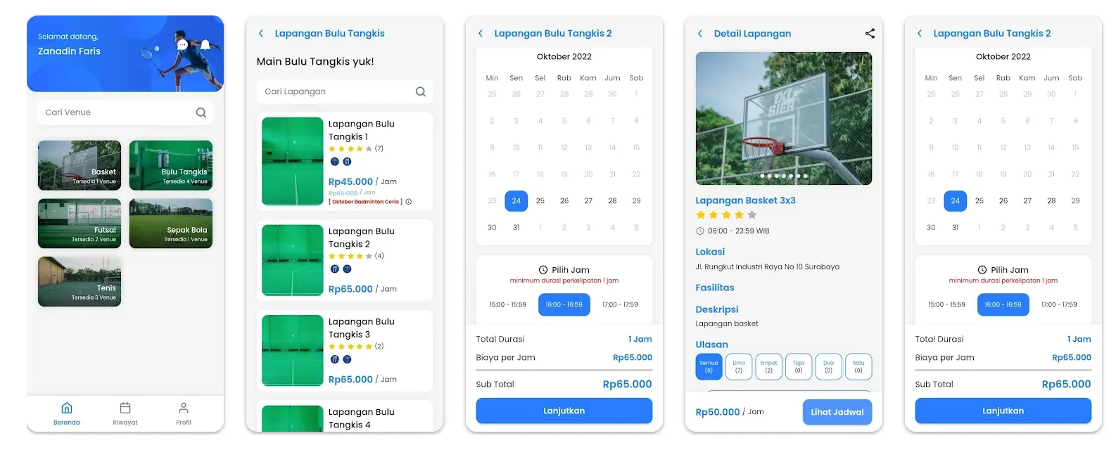 Venue booking flow on the Sier Sport Arena web app