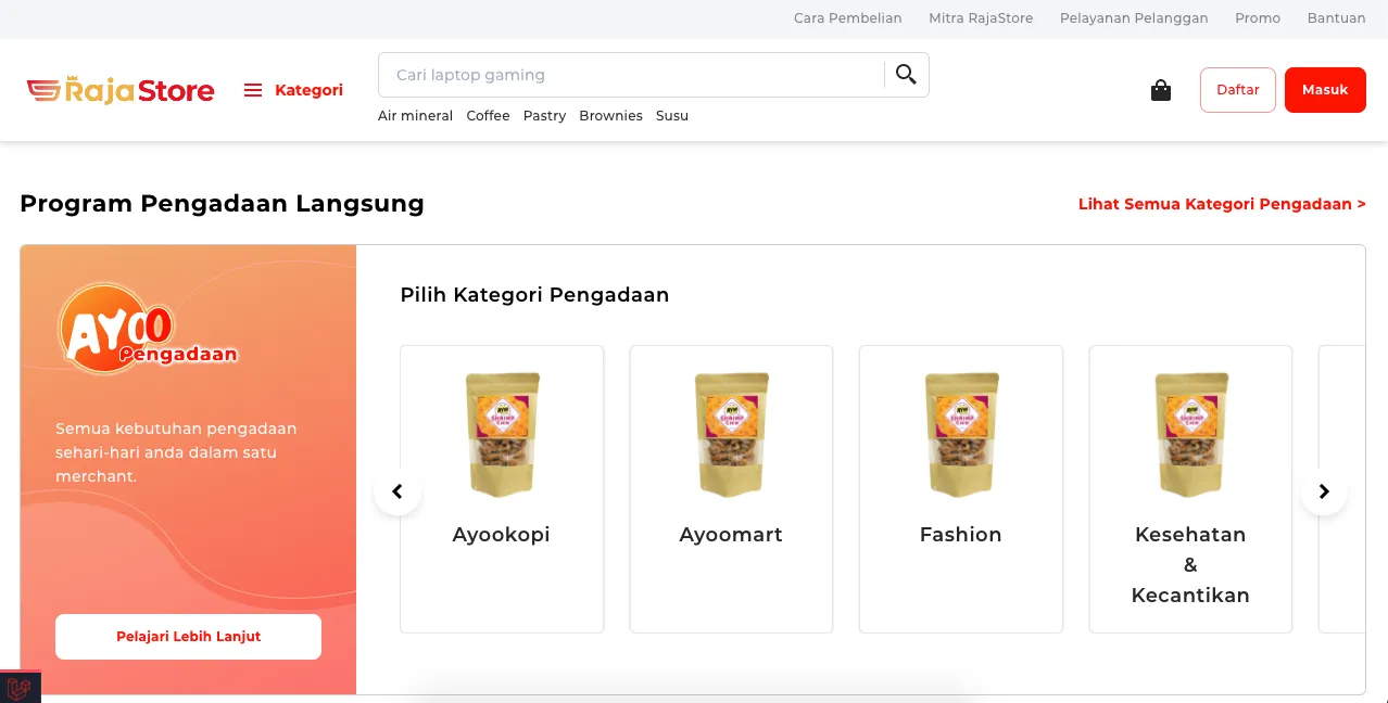 Product catalog view on the Rajastore storefront